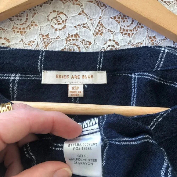 Skies Are Blue Navy and White Long Sleeve Shirt XSP - Picture 5 of 5